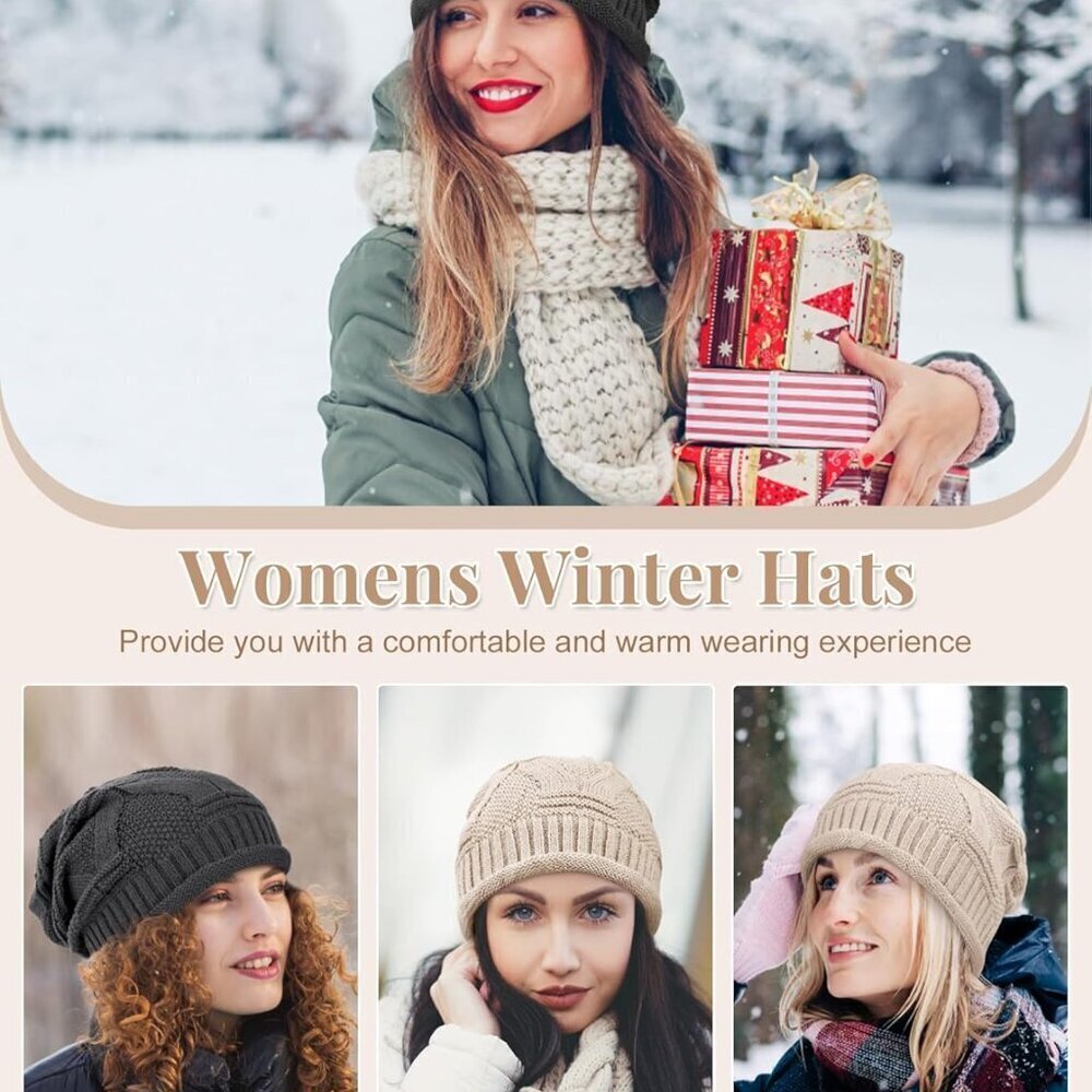 2 Pack Winter Slouchy Beanies for Women Knit Warm Fleece Lined Oversized Caps - Picture 6 of 6